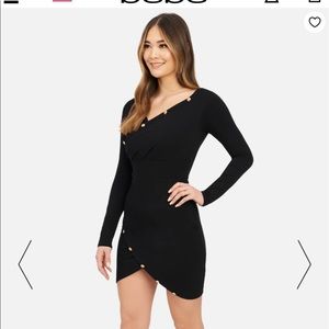 NWT- Bebe black off shoulder button knit mini dress size XXS